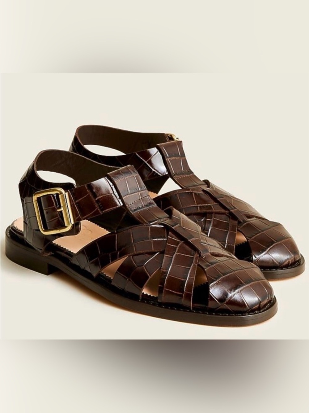 J.Crew Croc embossed leather fisherman sandals womens size 5.5